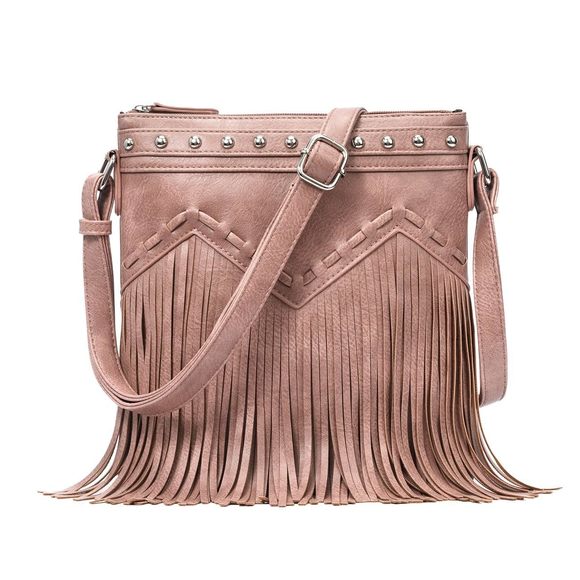 Fringe Crossbody Bag With Rivets Western Purse Vegan Leather Tassel Shoulder ^- - Picture 1 of 6
